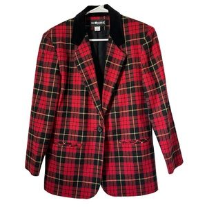 Vintage Sag Harbor Red Black Tartan Plaid Christmas Oversized Blazer Jacket